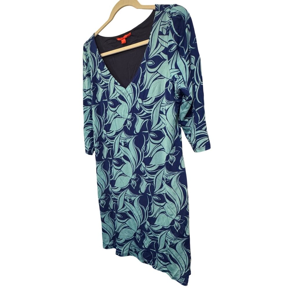 Nicola Antoni Floral Print Womens 3/4 Sleeve V-Neck Dress Size L Blue & Green - Picture 7 of 9